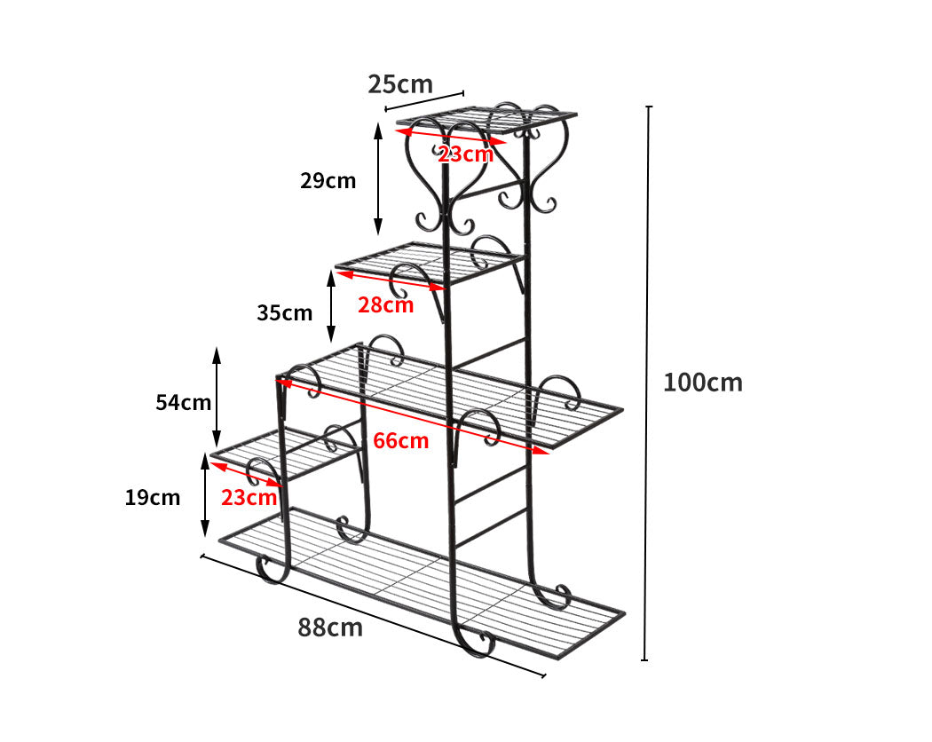 Plant Stand Outdoor Indoor Metal Flower Pots Rack Corner Planter Shelf- Black