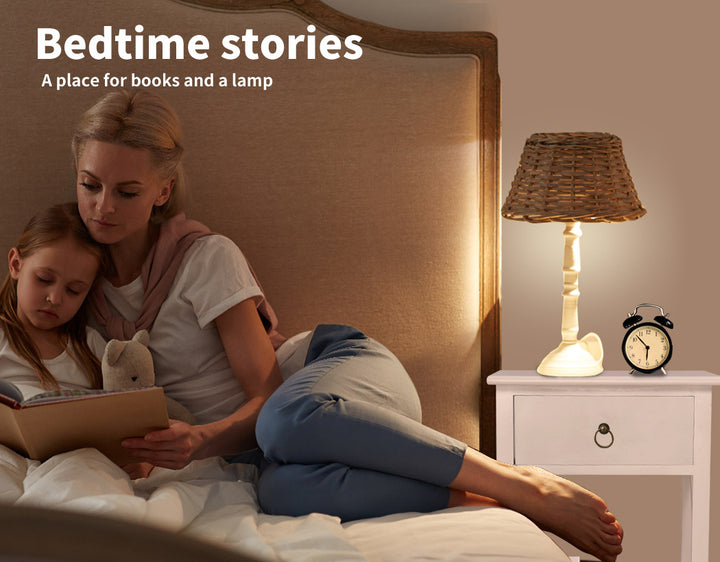white Classic 1-Drawer Bedside Table next to bed