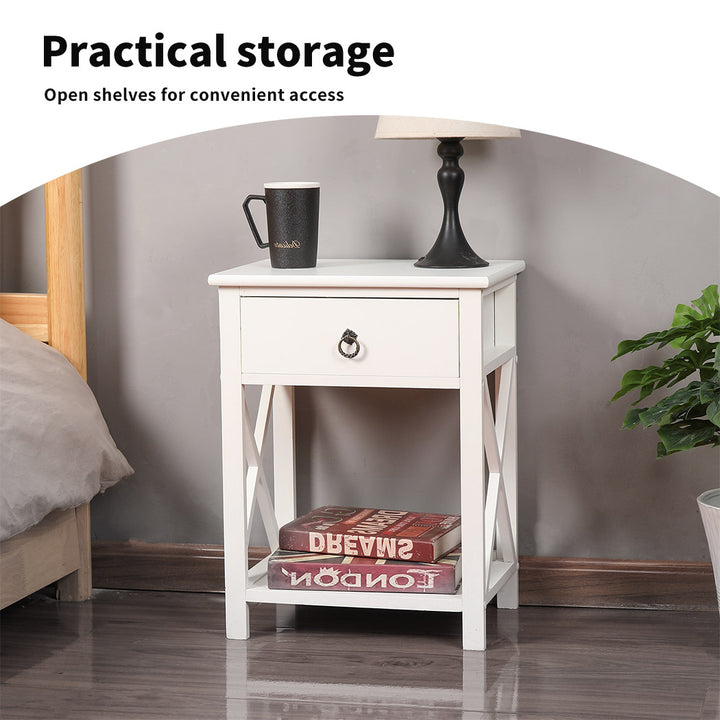 white Classic 1-Drawer Bedside Table next to bed