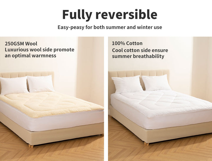 DreamZ Mattress Topper 100% Wool Underlay - Levede